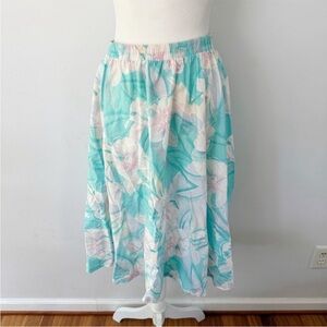 Vintage Women 80s Pastel Tropical Floral Midi Skirt Resortwear Vacation Island